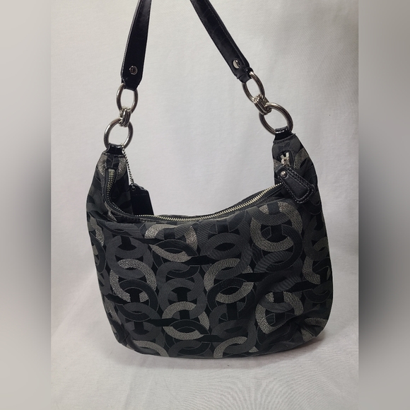 Coach Hobo Bag KRISTIN Chain Link Op Art 18787 Black Silver - Picture 8 of 16